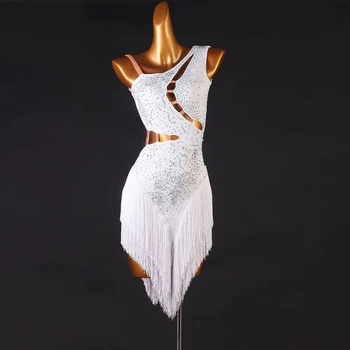 Vista 5 de Vestidos de baile latino con flecos para mujer, competencia profesional, cha cha, tango, baile, baile