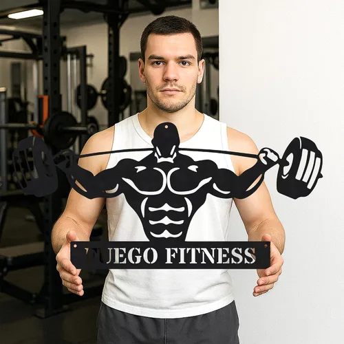 Vista 36 de Cartel de metal personalizado para gimnasio con nombre, arte de pared para sala de entrenamiento en casa, garaje, espacio de fitness, decoración