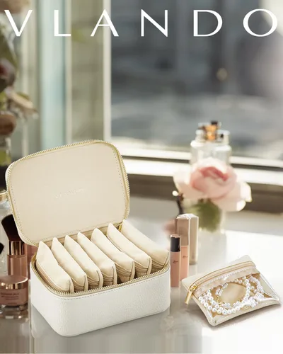 Vista 6 de Vlando Joyero con 8 bolsas de joyería de terciopelo, caja de almacenamiento de joyas de viaje para mujeres y niñas, organizador de joyas de pétalos