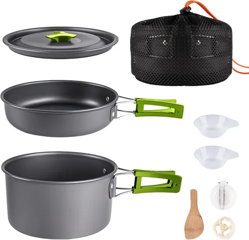Vista 8 de aiGear Camping Cooking Set Cookware Mess Kit with Storage Bag Pot Pan Set Camping Accessories for Outdoor Camping Hiking Picnic Portable and