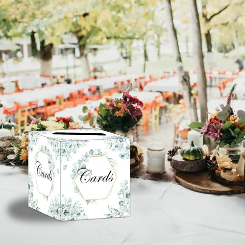 Vista 2 de HEIPINIUYE Caja de tarjetas de eucalipto elegante para tarjetas de boda, caja de regalo para tarjetas de regalo, caja de dinero para recepción
