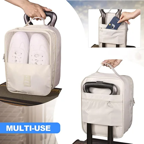 Vista 4 de Windyun 2 bolsas de zapatos para viaje con capacidad para 3 pares de zapatos, bolsa de zapatos de viaje para empacar cubos de zapatos portátiles