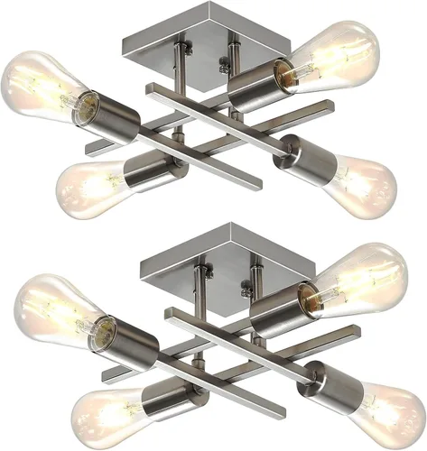Vista 8 de Lámpara de techo semiempotrada de 4 luces, moderna lámpara de níquel cepillado cerca del techo, fácil de montar, luces de techo interiores