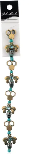 Vista 5 de John Bead Hilo de cuentas de 5 pulgadas, panal y abejas azul y negro Pátina Detalles de bronce antiguo