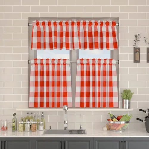 Vista 151 de Cenefas de cortina para ventana de 16 pulgadas de largo, 2 paneles de cuadros búfalo, cortinas pequeñas con bolsillo para barra, estilo clásico