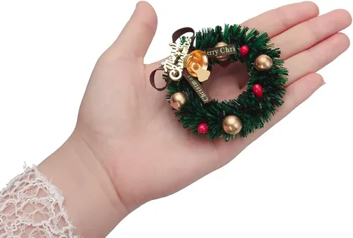 Vista 3 de 10 piezas de mini coronas navideñas artificiales, adornos de coronas navideñas en miniatura para casa de muñecas, mini corona navideña para puertas