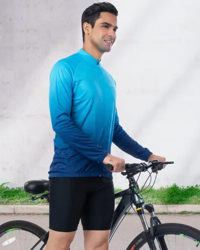Vista 3 de ROTTO Camiseta de ciclismo para hombre, manga larga, color degradado