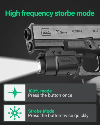 Vista 4 de Gmconn Luz de pistola de 700 lúmenes, linterna compacta ajustable montada en riel mini luz de arma con modo estroboscópico para Picatinny