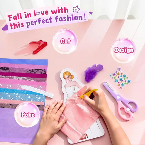 Vista 4 de JoyCat Kit de arte Poke de diseño de moda para niñas, 6 maniquíes sin coser