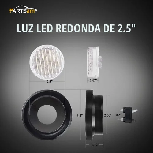 Vista 6 de Partsam 2 piezas de 2.5 pulgadas, marcador lateral redondo blanco y luces de liquidación, luces de respaldo inversas, 13 diodos, ojales/coletas