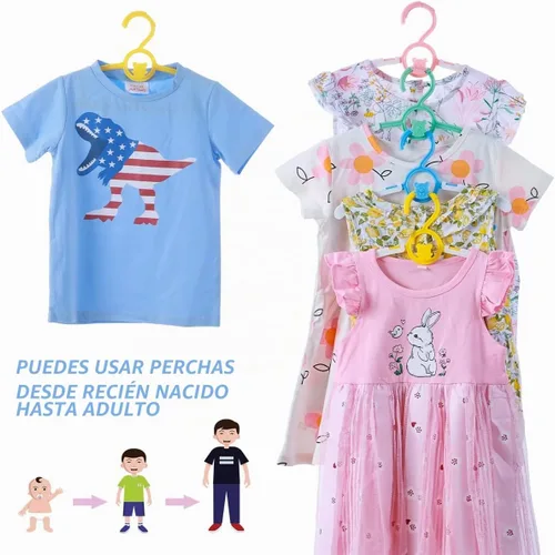 Vista 3 de Perchas de bebé para armario de guardería, paquete de 40 perchas de plástico para niños, ahorro de espacio, antideslizantes, extensibles, para niños