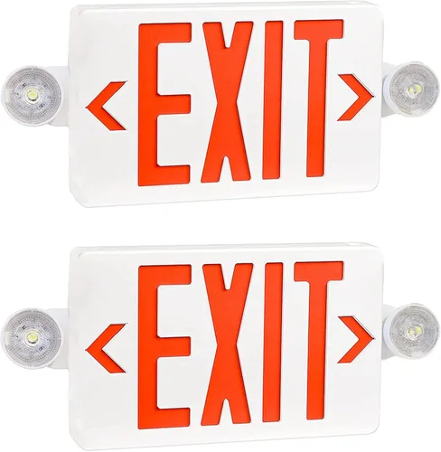 Vista 11 de Señal de salida LED con luces de emergencia, respaldo de batería, doble cara, iluminación de salida de emergencia cableada para edificios