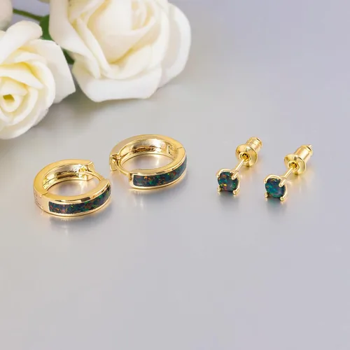 Vista 215 de CiNily Aretes Huggie de ópalo con bisagras, chapados en oro, hipoalergénicos, pequeños aretes de aro para mujeres, adolescentes, niñas, hombres