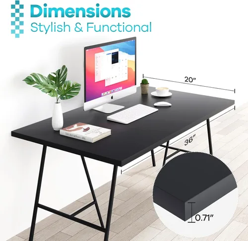Vista 4 de 36x20 pulgadas Mesa Negra Universal, Escritorio Sólido de Una Pieza, Encimera Reversible de Melamina, Dobles Escritorios, L-Escritorio DIY