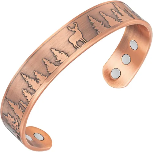 Vista 3 de Willis Judd Pulsera magnética de cobre puro para hombre, diseño de ciervo, vida silvestre de montaña, 8,5 pulgadas, Cobre, No es una piedra preciosa