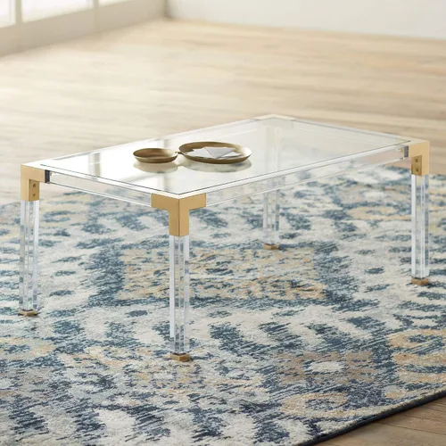 Vista 10 de Hanna Modern Glam - Mesa de centro cuadrada de acrílico fundido de 40 pulgadas de ancho de color dorado brillante, cristal templado transparente