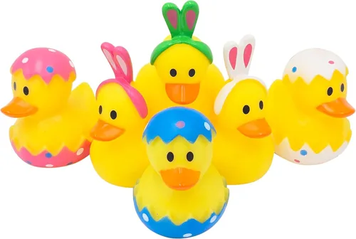 Vista 2 de Pato de goma de Pascua, conejo, conejo, paquete de seis patitos para niños, huevos de Pascua, regalos de cumpleaños, baby showers, actividades