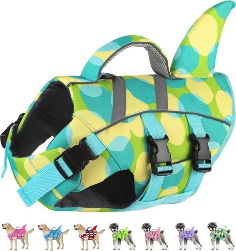 Vista 11 de Dogcheer Chaleco salvavidas para perro, tiburón, chaleco salvavidas reflectante para nadar en barco, chaleco de natación ajustable para cachorros