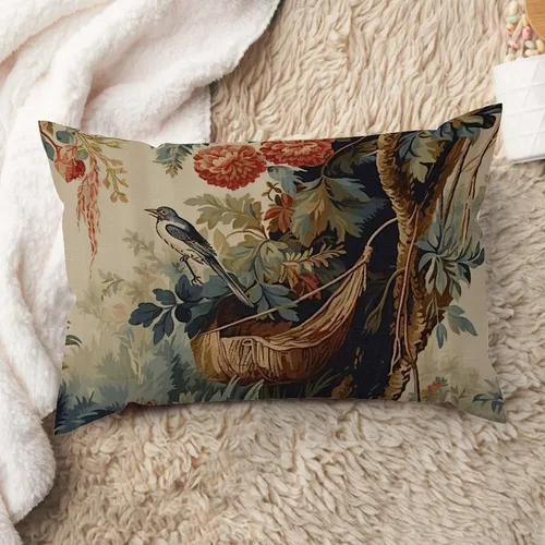 Vista 19 de ArogGeld Funda de cojín lumbar asiática de estilo chinoiserie, de lino marrón, pájaro y flor, funda de almohada asiática para sala de estar, A-6