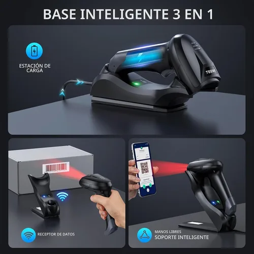Vista 5 de TEEMI Escáner de código de barras Bluetooth TMSL-56CR con base de carga USB