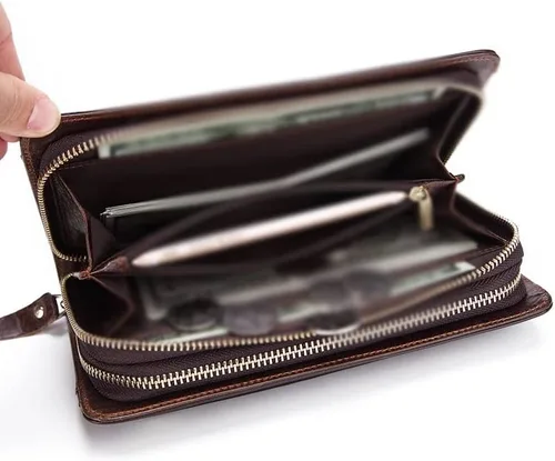 Vista 4 de CZDYUF - Bolso de muñeca para hombre con doble cremallera, cartera para teléfono móvil, tarjetero