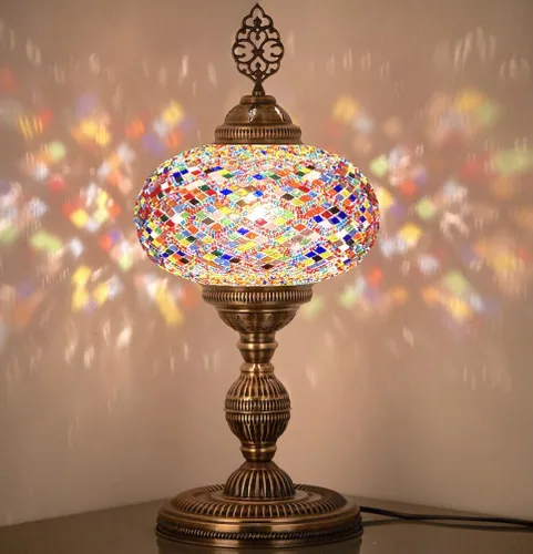 Vista 8 de DEMMEX Lámpara de mesa de mosaico marroquí turco XXL con globo de tamaño más grande de 10 pulgadas, pantalla de lámpara bohemia de mesita de noche