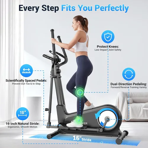 Vista 7 de ANCHEER Máquina elíptica de ejercicios, entrenador elíptico para gimnasio en casa, equipo de ejercicio de peso máximo de 550 libras, máquina