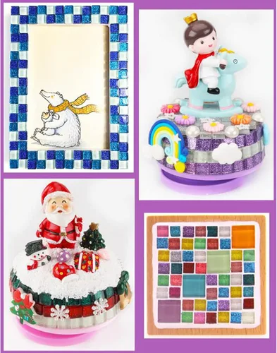 Vista 2 de Paquete de 220 piezas de azulejos de mosaico para manualidades, platos, marcos de fotos, macetas, joyas hechas a mano, azulejos decorativos Amarillo