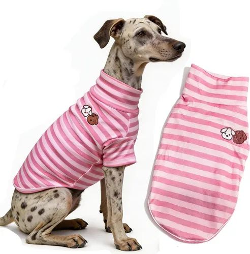 Vista 16 de Suéter de cuello alto para perro, lindo bordado de perrito, sudadera súper suave para perro, camisa para perro, suéter elástico a rayas para Raya