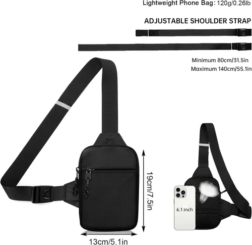 Vista 3 de Mini bolsa bandolera para hombres y mujeres, pequeña mochila cruzada de hombro, riñoneras, bolsa de bolsillo personal, bolsa de pecho para teléfono