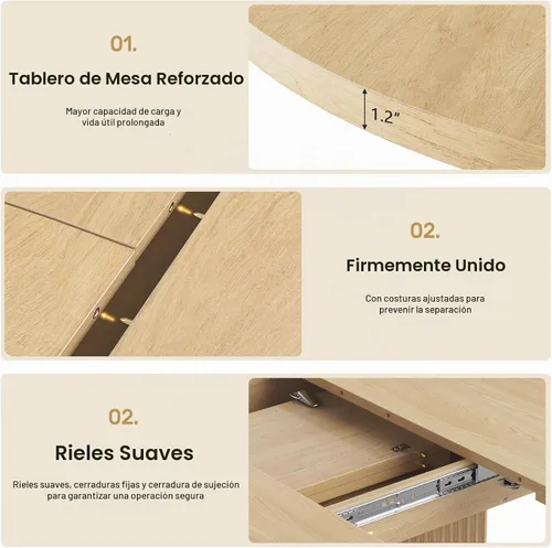 Vista 5 de Mesa de comedor extensible, redonda de 35.4 pulgadas a 47.2 pulgadas, mesa Roble