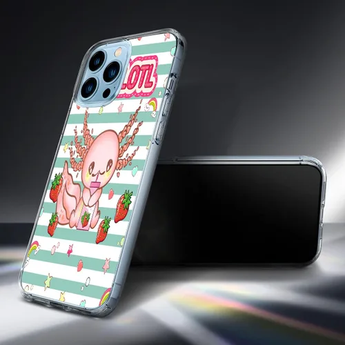 Vista 4 de Funda compatible con iPhone 13, funda protectora Kawaii Axolotl Strawberry Milk para iPhone, transparente, a prueba de golpes, delgada, suave, TPU