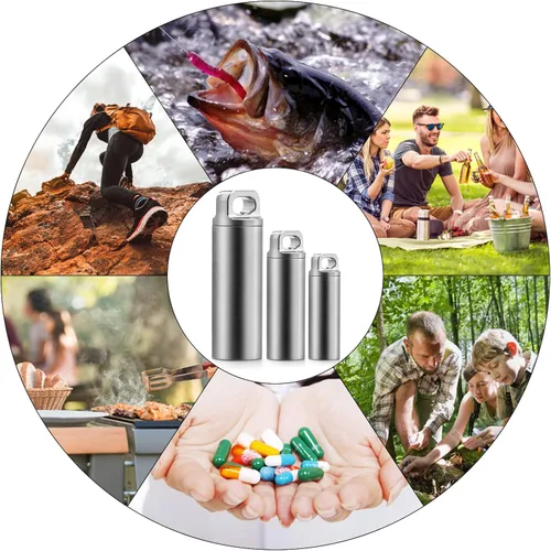 Vista 7 de TISUR - Llavero de titanio para píldoras, contenedor impermeable para botellas de píldoras Pastillero de bolsillo, contenedor portátil de viaje