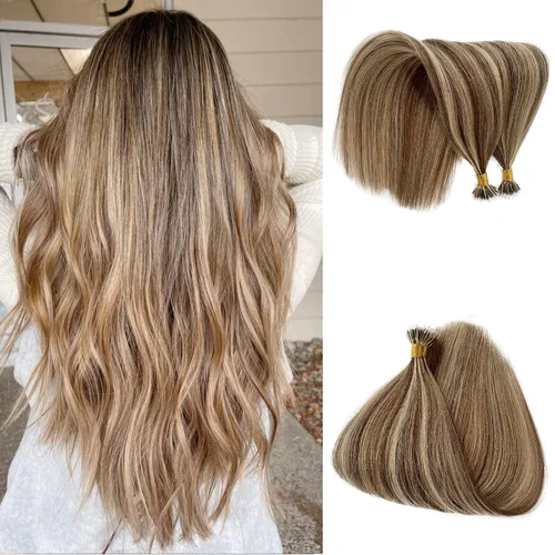 Vista 18 de Extensiones de cabello Microlink con reflejos, cabello humano lacio de 14 pulgadas, rubio caramelo resaltado, 50G/50S