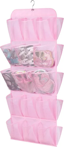 Vista 9 de MISSLO Organizador de zapatos colgante de doble cara con 30 bolsillos grandes y caja de juguetes grande con ruedas