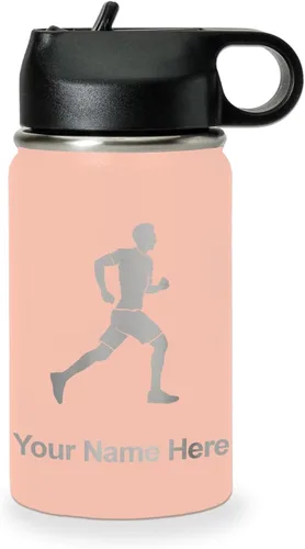Vista 44 de LaserGram Botella de agua personalizada, Running Man, acero inoxidable de doble pared aislada al vacío con popote superior, regalo grabado