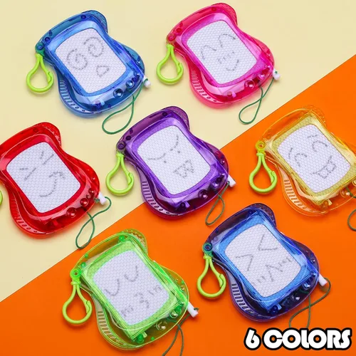 Vista 2 de Paquete de 30 mini tableros magnéticos de dibujo para niños (6 colores), clip para llavero, dibujo de garabatos, bloc de escritura, relleno