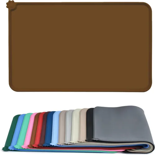 Vista 11 de AUDWUD - Tapete de silicona, impermeable y antideslizante para alimentos de perros y gatos, para tazón de mascotas Marrón Adobe