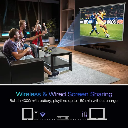Vista 6 de AKASO Mini Proyector, Proyector Portátil DLP de Tamaño de Bolsillo, Proyector Cookie 1080P, Compatible con HDMI WiFi, Batería Recargable