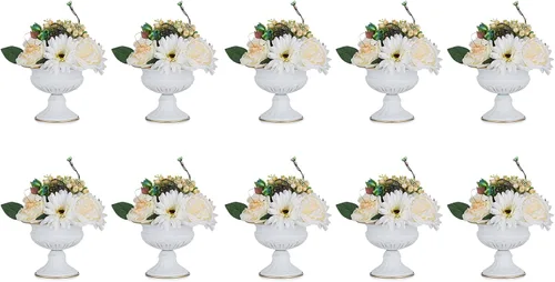 Vista 15 de NUPTIO Jarrones de oro envejecido para centros de mesa: 2 piezas de jarrones pequeños de compota para flores - Decoración de cuenco de pedestal