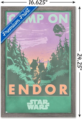 Vista 3 de Trends International Star Wars: Endor - Póster de pared de Camp On Endor, 22.4 pulgadas de largo x 14.7 pulgadas, versión enmarcada en madera