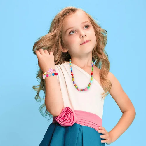 Vista 5 de ONESING Juego de 22 piezas de joyería para disfraz de princesa, collar y pulsera, juego de joyas para niñas, collar y pulsera para jugar, Madera