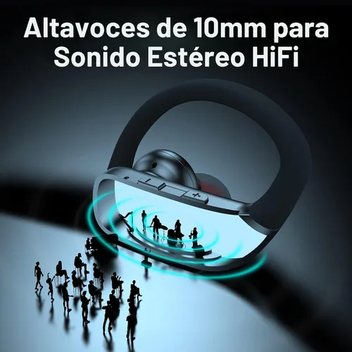 Vista 5 de bmani Auriculares inalámbricos con Bluetooth con pantalla LED de 80 horas de reproducción, gancho sobre la oreja con micrófono, sonido estéreo Negro