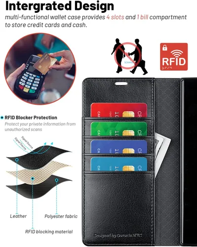 Vista 9 de OCASE Funda compatible con Galaxy S23 Ultra 5G, funda de piel sintética con tapa y soporte para tarjetas con bloqueo RFID