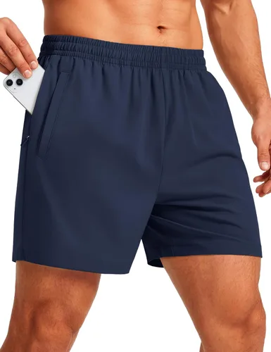 Vista 10 de MAGCOMSEN Pantalones cortos deportivos para hombre, 5 pulgadas, ligeros, para baloncesto, correr, entrenamiento, con bolsillos con cremallera