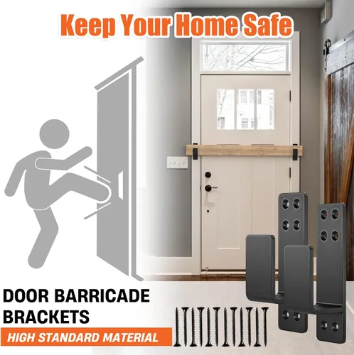 Vista 2 de Soportes de barricada de puerta de 2 x 4 resistentes, 2 piezas, soportes para barra de puerta, para seguridad en el hogar, color negro