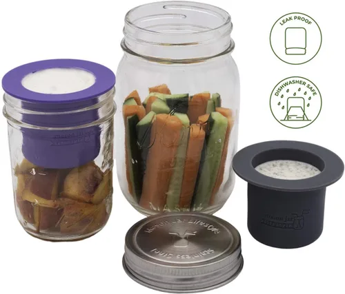 Vista 7 de Mason Jar Lifestyle Taza divisora para ensaladas, salsas y aperitivos. Contenedor de almuerzo Bento sin plástico (gris carbón, boca normal)