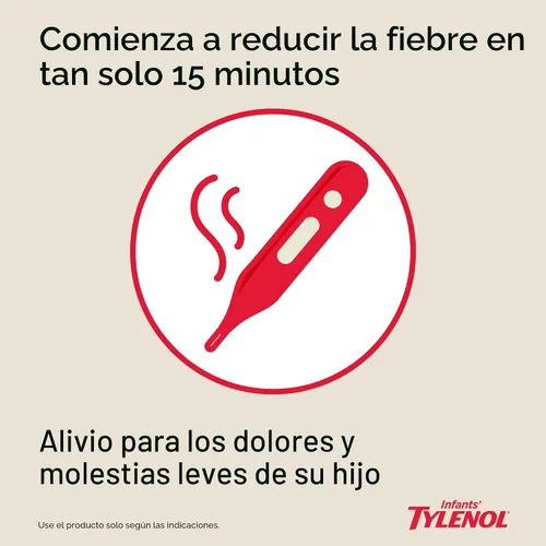 Vista 4 de Medicina líquida en suspensión oral Tylenol para bebés con acetaminofeno, reductor de fiebre y analgésico para dolores y dolores menores, dolor