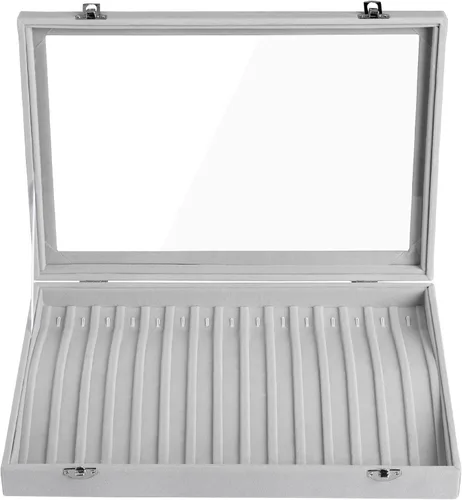 Vista 3 de Frebeauty Bandeja para collares de terciopelo con 15 ganchos, organizador de collares con tapa transparente, con cerradura, caja organizadora