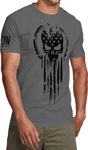 Vista 3 de Camiseta militar de calavera con la bandera del guerrero estadounidense.